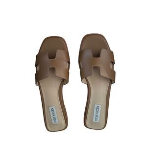 Steve Madden Women's Haydn Cognac Brown Leather Slide Sandals Casual Shoes 9